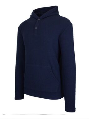 Blue Ice Men's Loose Fit Waffle Knit Thermal Henley Pullover Hoodie NWT 2XL